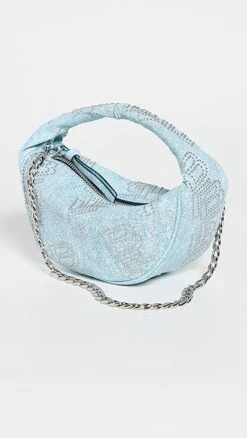 BY FAR Denim Stud Leather Baby Cush Bag