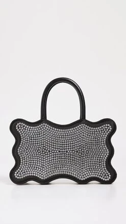 MACH & MACH Black Crystallized Wavy Satin Handbag
