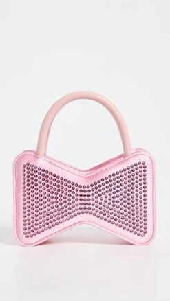 MACH & MACH Bow Shape Crystallized Pink Satin Mini Handbag