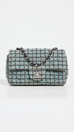 What Goes Around Comes Around Chanel Green Tweed Rectangler Flp Mini