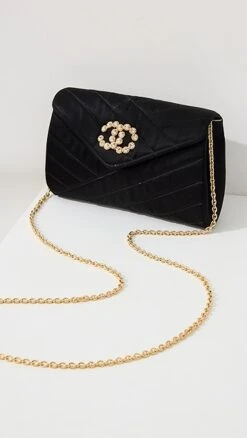 What Goes Around Comes Around Chanel Black Satin Chevron Envelope Flap Bag
