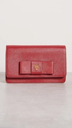 What Goes Around Comes Around Prada Red Saffiano Bow Crossbody