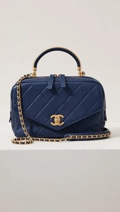 What Goes Around Comes Around Chanel Blue Lambskin Envelope Flip Top Handle Bag