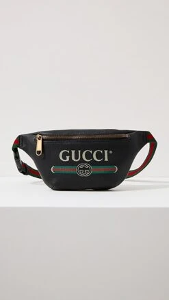 What Goes Around Comes Around Gucci Black Leather Logo Print Belt Bag Small