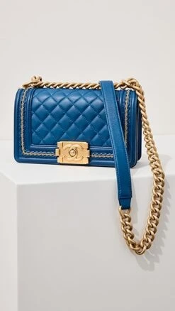 What Goes Around Comes Around Chanel Blue Lambskin Chain Boy Bag