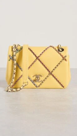 What Goes Around Comes Around Chanel Yellow Lambskin Entwined Chain Flap Sm