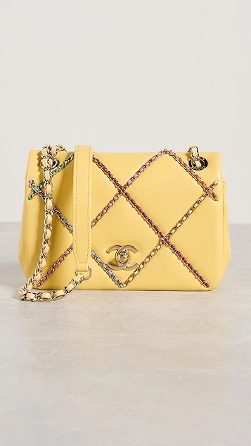 What Goes Around Comes Around Chanel Yellow Lambskin Entwined Chain Flap Sm 3 What Goes Around Comes Around Chanel Yellow Lambskin Entwined Chain Flap Sm