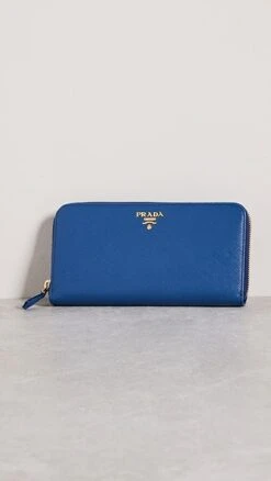 What Goes Around Comes Around Prada Blue Saffiano Zip Around Wallet